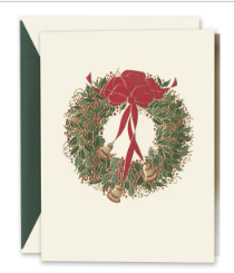 Boxed Cards, Holly Wreath Bells Forest Green