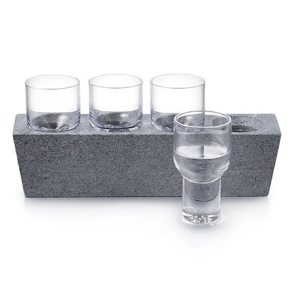 Simon Pearce Alpine Set of 4 Vodka Glasses with Soapstone Base