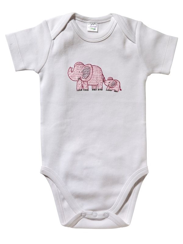 Pink Elephant Short Sleeve Onesie - 6-12m